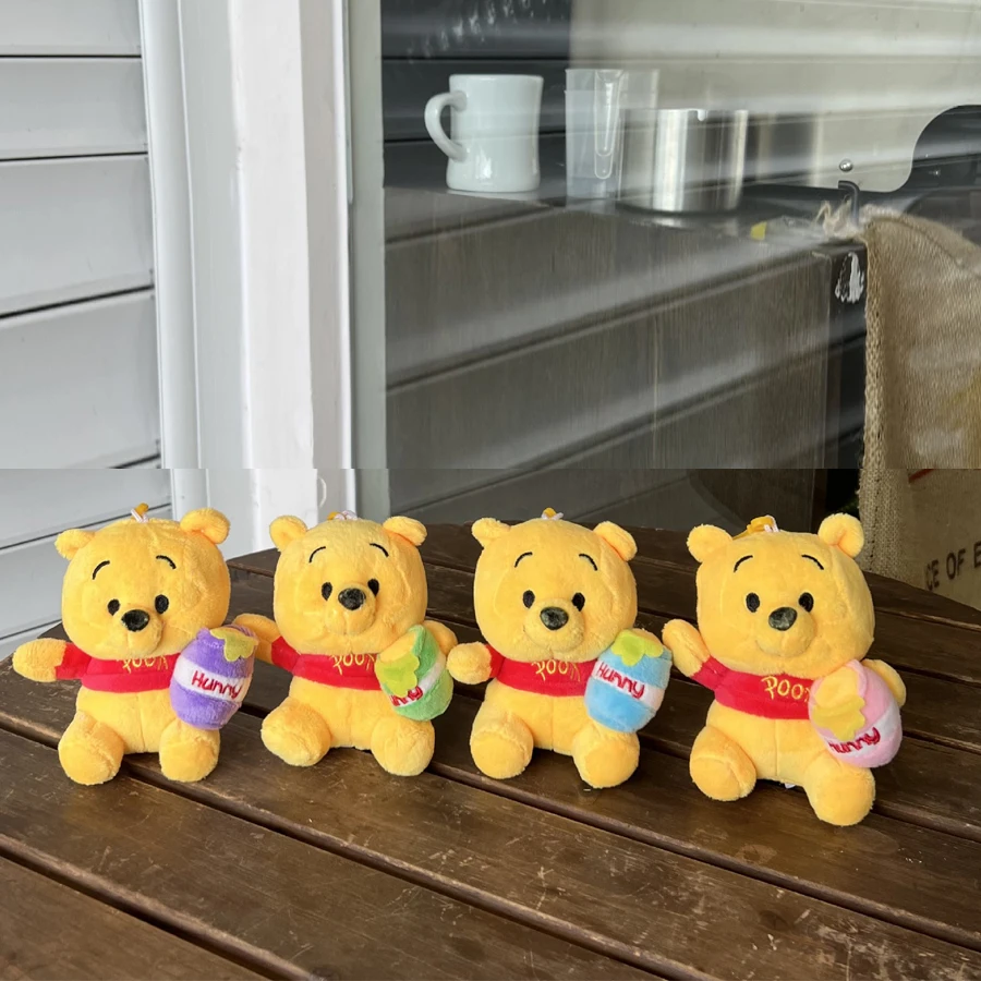 Wholsale 24pcs/lot 10cm Winnie the Pooh Plush kerying Toys Cute Animal bear with honey pot dolls penants key chain Gifts