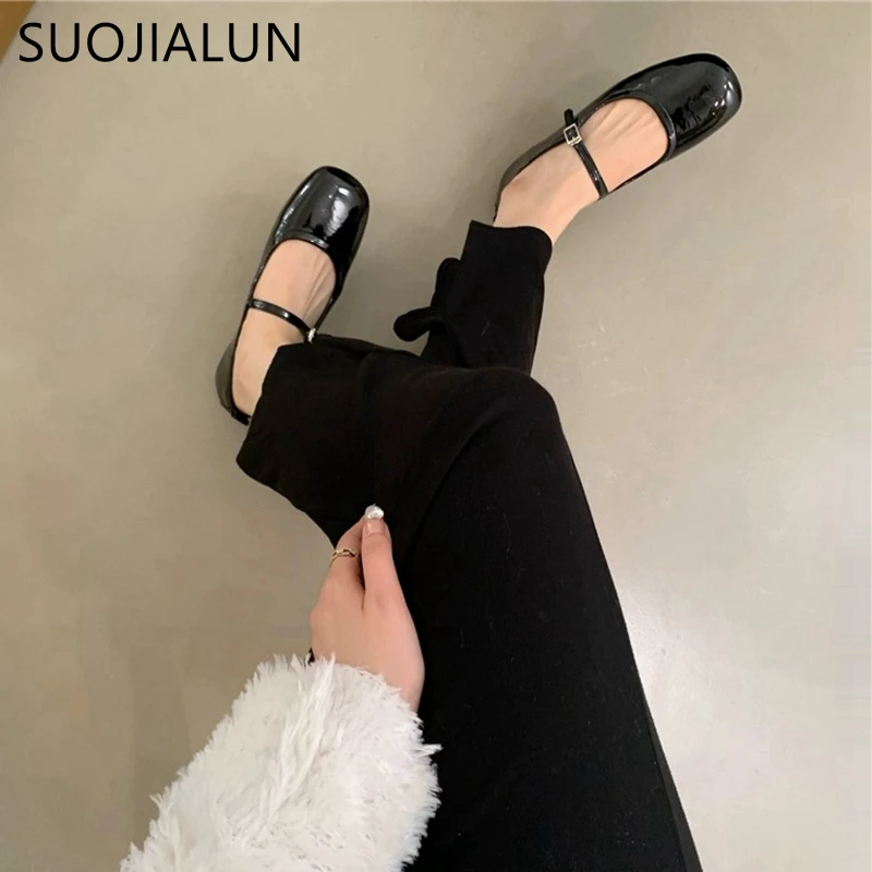 SUOJIALUN 2024 Spring New Women Flat Shoes Fashion Red Ladies Casual Dress Mary Jane Shoes Soft Sole Round Toe Outdoor Ballerina