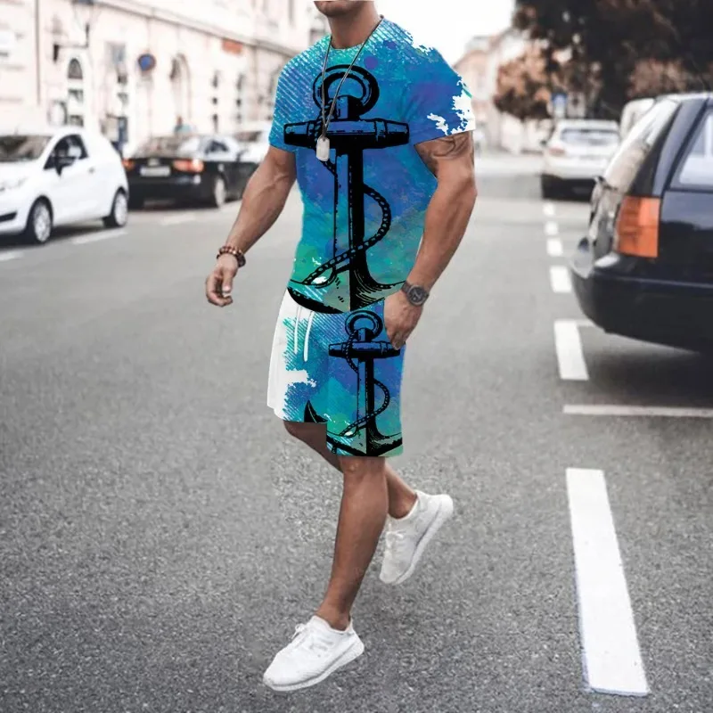 2025 New Summer Men's Popular Casual Fashion Basketball Sportswear Beach Set 3D Printed Short Sleeved Shorts Set