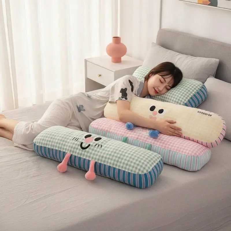 Long Grid Sleeping Pillow Side Sleeping Leg Clamp Pillow Cute Pillows Bed Cushion Pillow Cartoon Print Decorate Plush Pillows