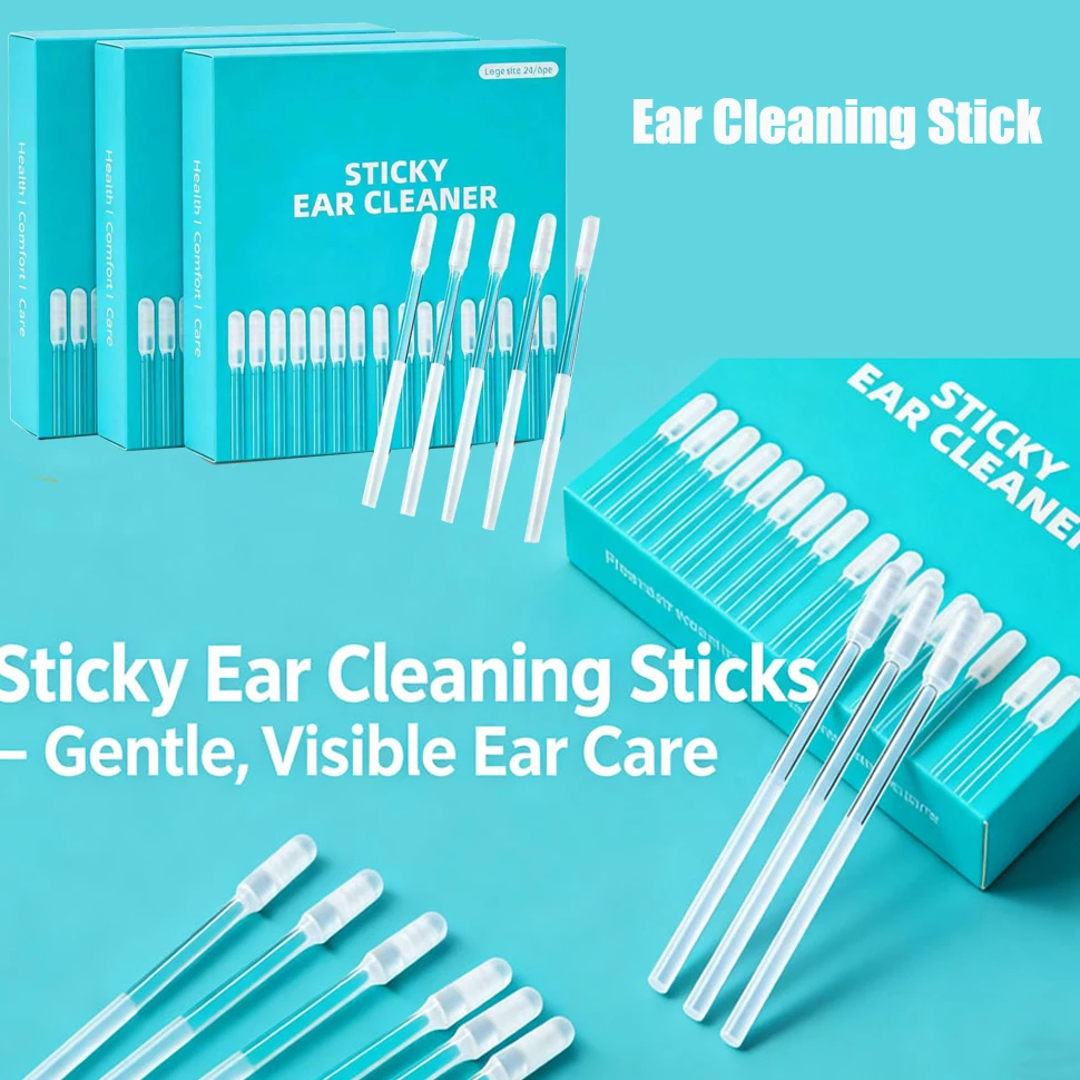 24Pcs Ear Cleaning Stick, Reusable Ear Wax Cleaning Tools Soft Silicone Removal Tool Reusable Ear Cleaner Disposable Adhesive