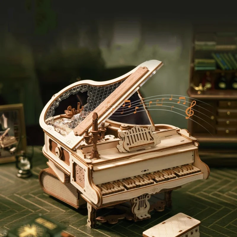 

AMK81 Magic Piano 3D Mechanical Music Box Wooden Puzzle Musical Instrument Wooden Desk Decor Unique Gift for Adults