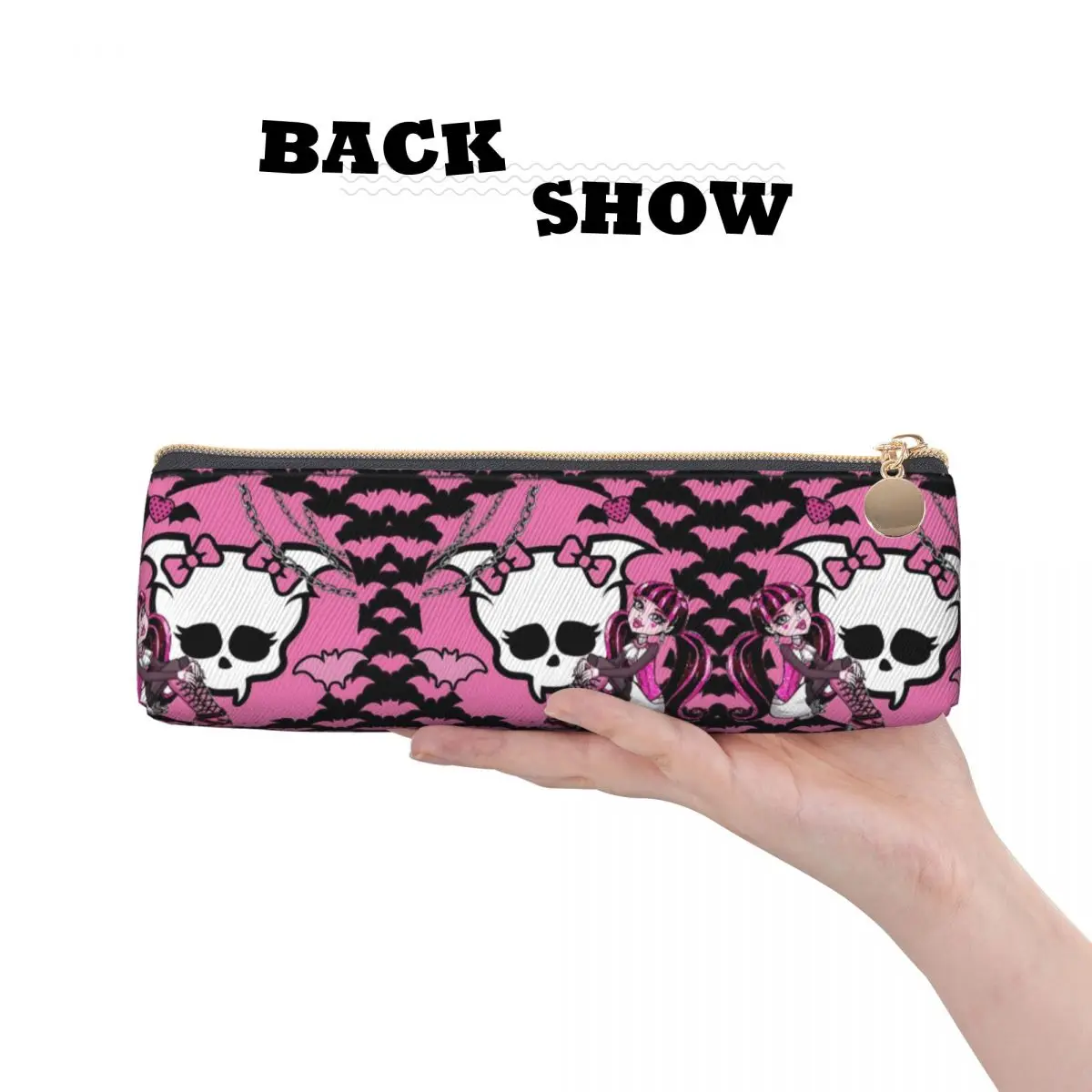 Imagem -03 - Monster High Lápis Case Rosa e Preto Estético Grande Lápis Bolsa Menino Menina Zíper Ctue de Volta à Escola Lápis Cases Papelaria