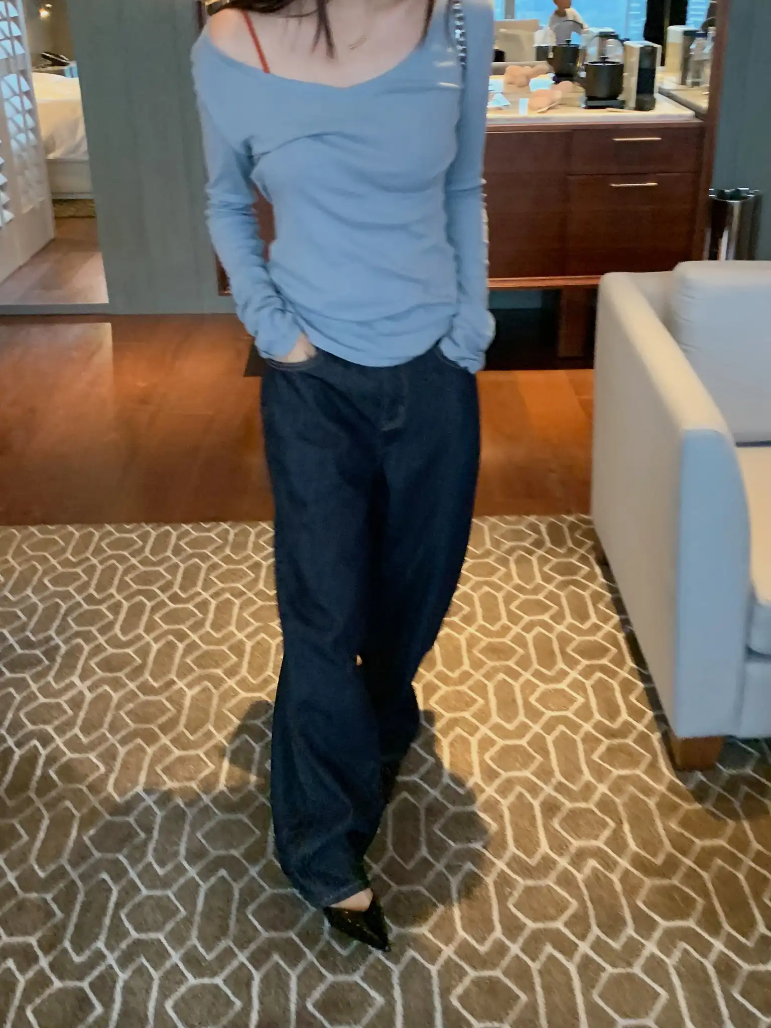 

Зимние прямые широкие брюки LILUOP из синего денима, теплые, повседневные, длинные, для женщин, комфортная посадка