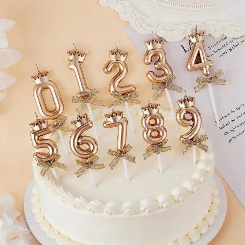 Crown Number Birthday Candle Kit 0 To 9 Digit Cake Topper Decorative Candle For Kids Birthday Anniversary Party Cake Decoration