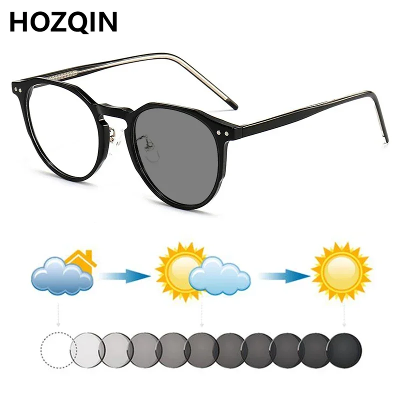 New Women Retro TR90 Rivets Core-Inserting Process Photochromic Myopia Sunglasses Men Nearsighted Dark Glasses Travel Driving