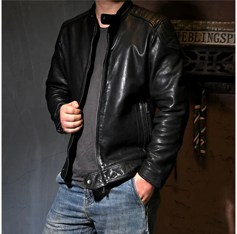 Shop Best.2025 brand Vintage quality Calfskin jacket.men slim black origin genuine leather coat.luxury natural cloth