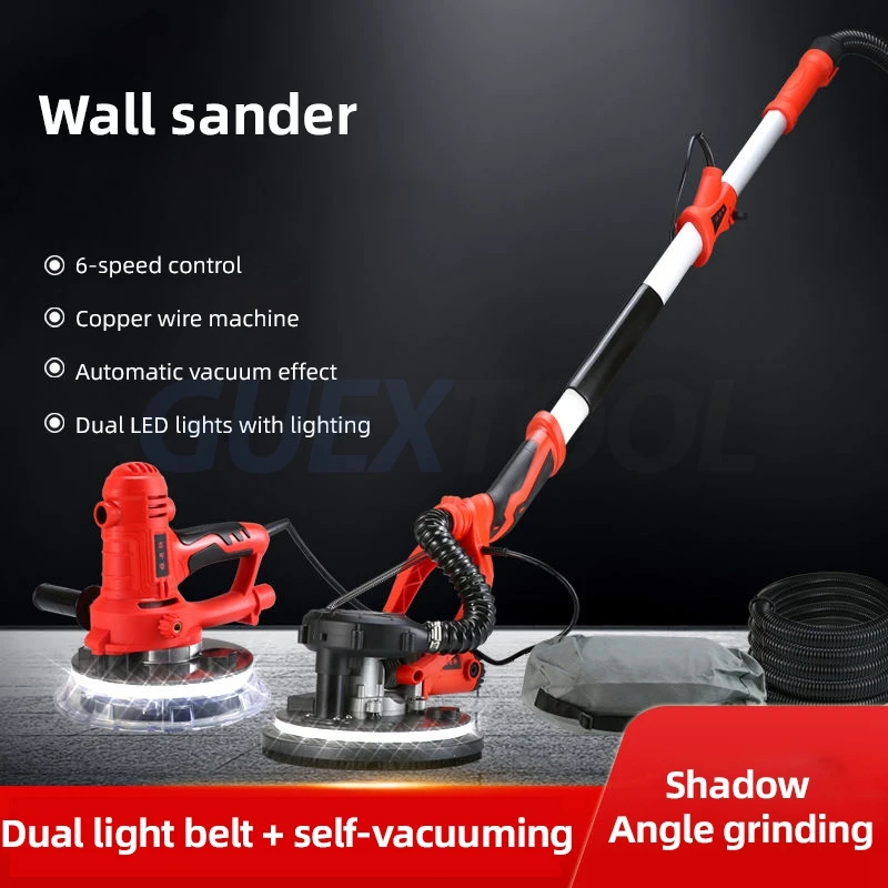 Foldable Adjust Speed Drywall Sander 1250W Wall Polishing Grinding Double Led Light Wall Long Rod Putty Sander Polisher Machine