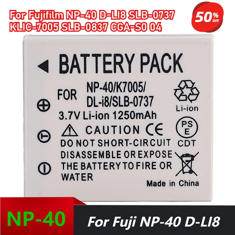 

New 3.7V 1250mAh for Fujifilm NP-40 D-LI8 SLB-0737 KLIC-7005 SLB-0837 CGA-S004 Batteries
