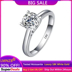 LMNZB 100% Real 18K White Gold 1 Carat Moissanite Diamond Ring Wedding Engagement Promise Ring For Women Gift