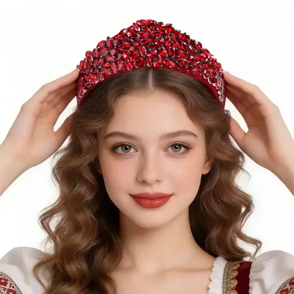 

Elegant Headwear Rhinestone Crown European Style Wide Edge Princess Party Headband Vintage Hairband Wedding