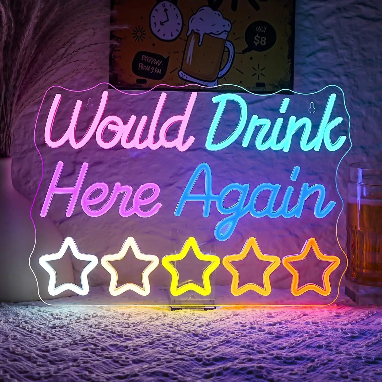 

Would Drink Here Again Neon Sign LED Lights for Man Cave Bar Office Hotel Pub Cafe Recreation Room Wall Artwork Sign Decor