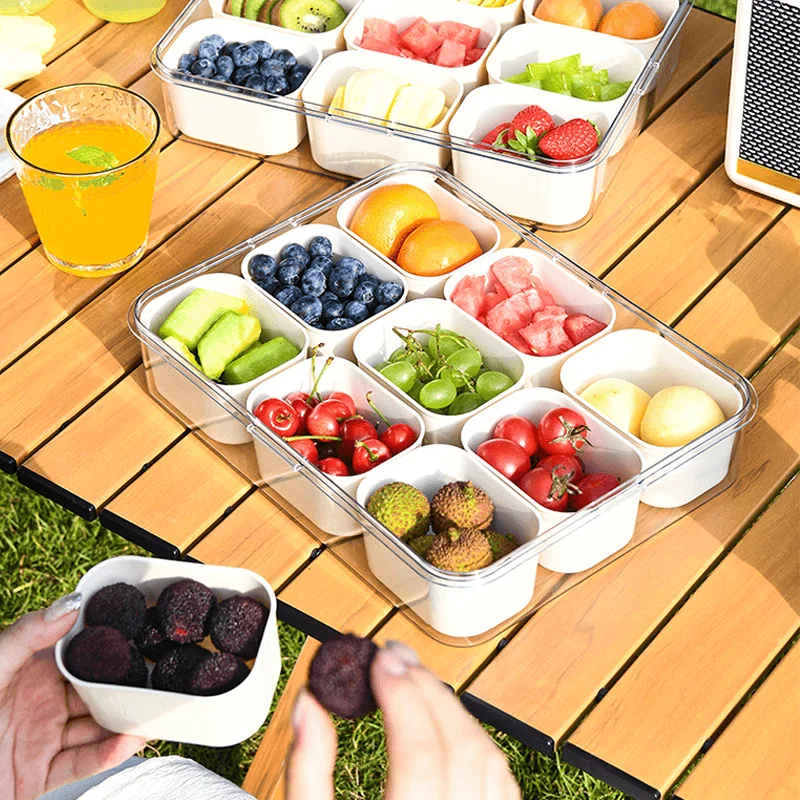 Custom. Crisper Food Grade Portable Bento Box Camping Covered Grid Storage Box Outdoor Fruit Picnic Portable Box