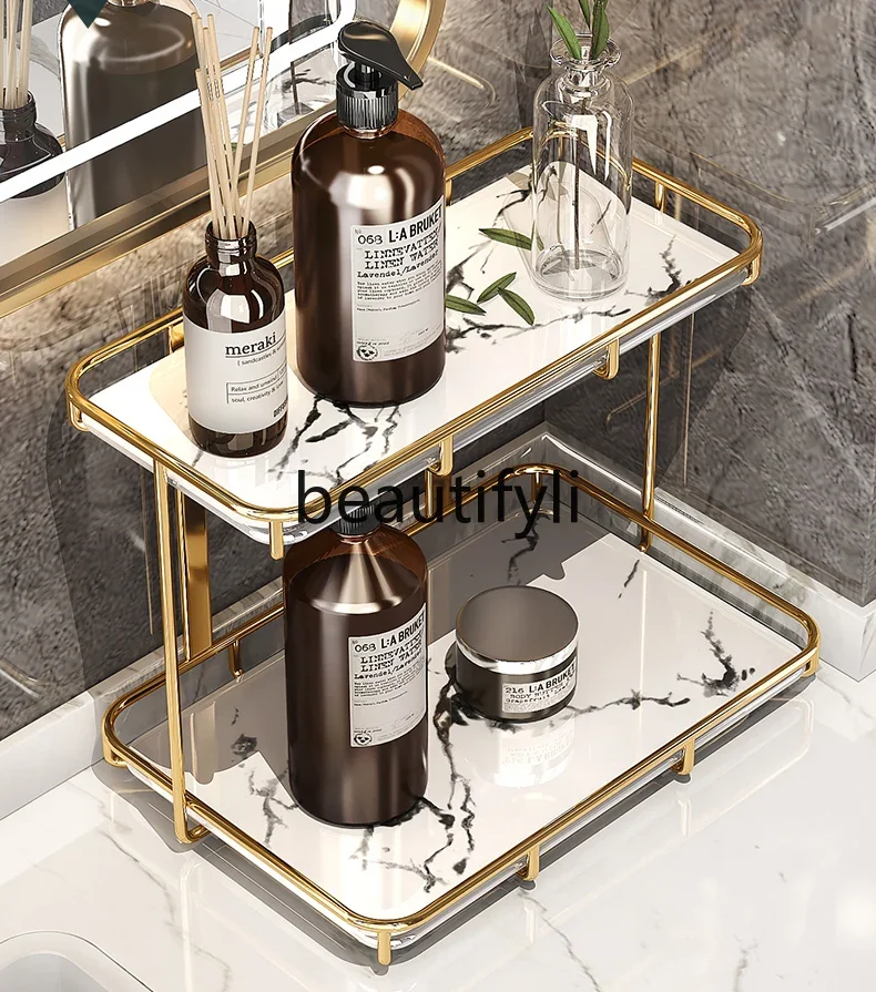 

Toilet Shelf Light Luxury Cosmetics Countertop Bathroom Toilet Wash Table Free Punching Storage Shelf