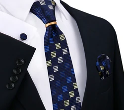 Corbatas con anillo y broche para hombre, conjunto de alfiler, corbata a cuadros de Cachemira, gemelos de pañuelo, regalo de fiesta de boda, accesorios para hombre
