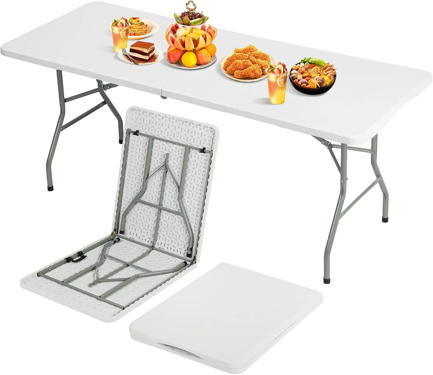 6FT Portable Plastic Folding Table for Indoor & Outdoor, Heavy Duty Fold Up Table Foldable Picnic Tables Dining Table