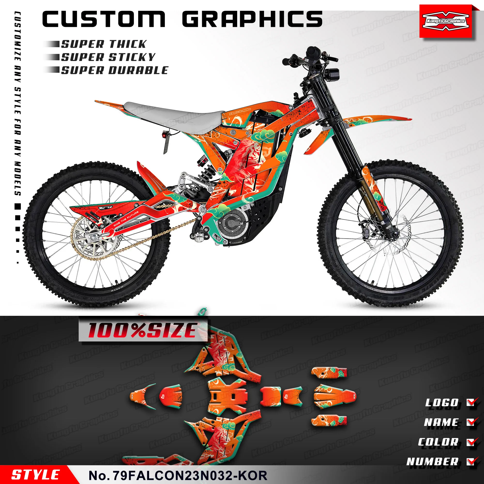 

KUNGFU GRAPHICS Dirt eBike Stickers Racing Graphics for 79BIKE Falcon Pro Dirt eBike 79 Bike Glossy Laminate, Restyled