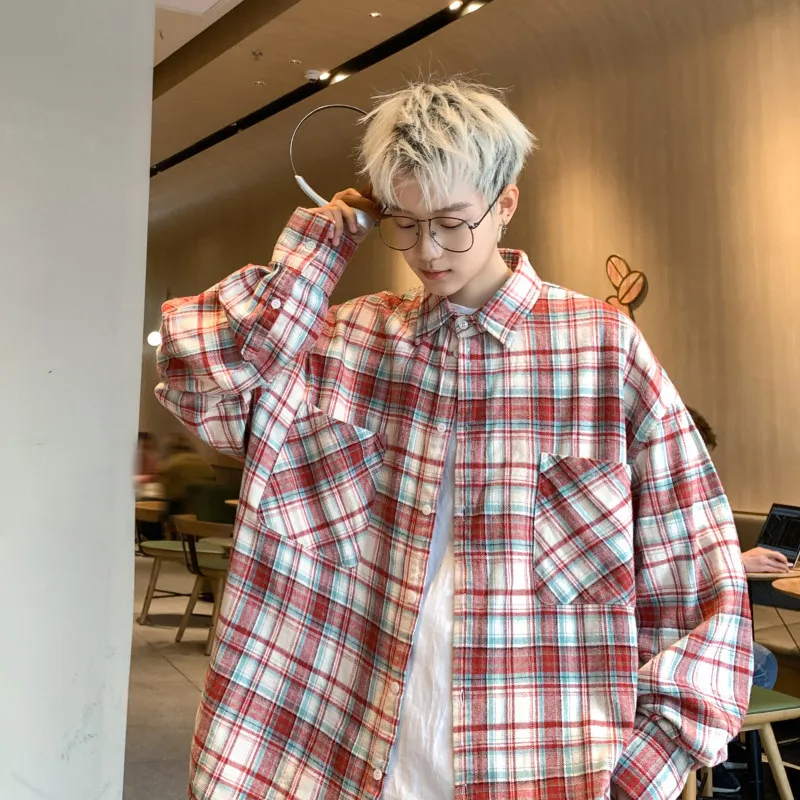 

Retro American Blue Plaid irt Men's Trendy Long Sve High-End id Pattern Casual Outerwear for Couples Autumn Season