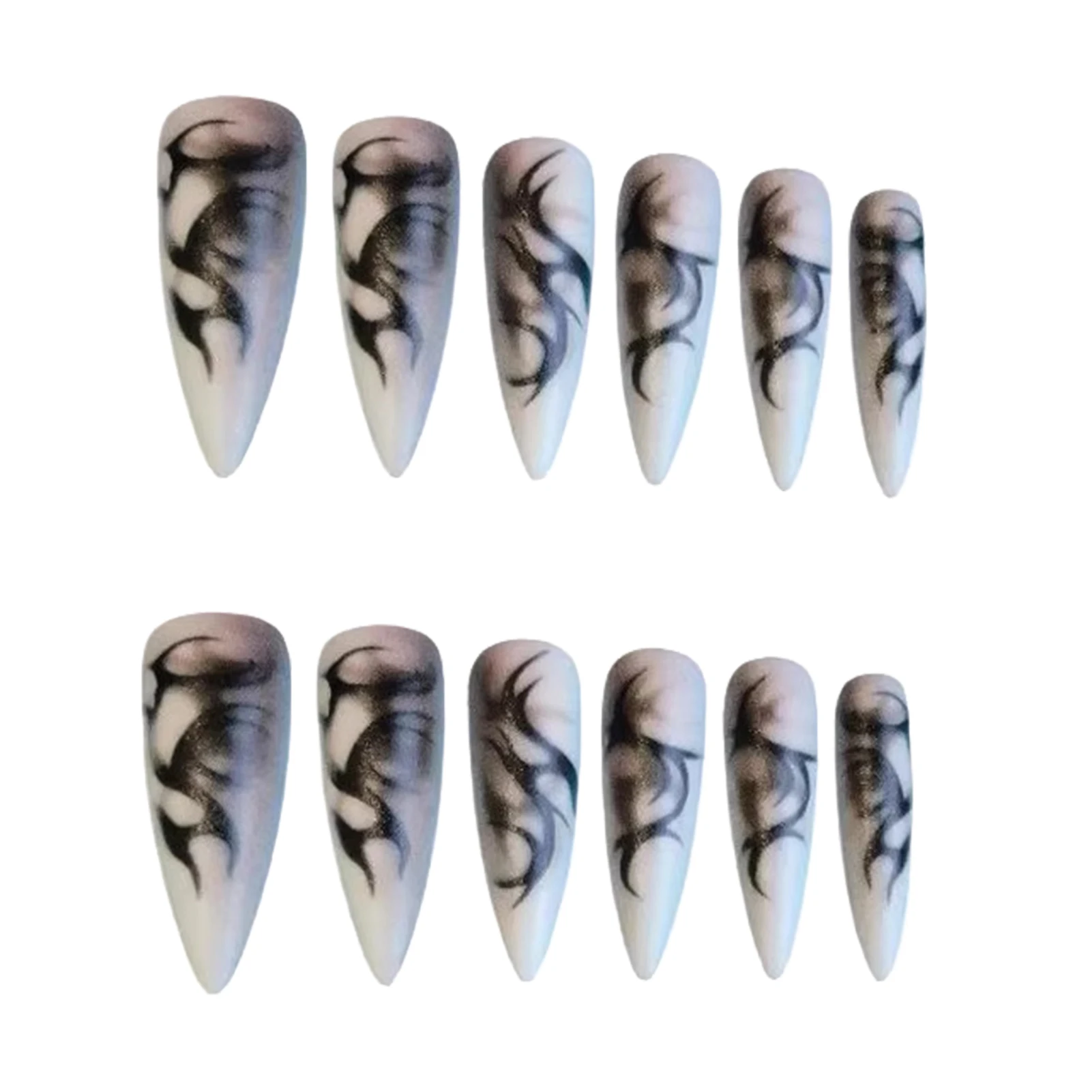 24pcs Punk Cool Long Pointed False Nails Black Thorns White Spikes Design Press on Nails European Spicy Girls Fake Nail Patches view 3