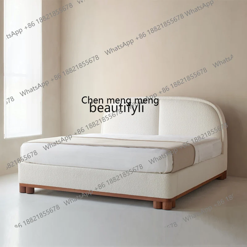 

White Cream Style Master Bedroom Fabric Bed Modern Nordic Simple Double Back Bed