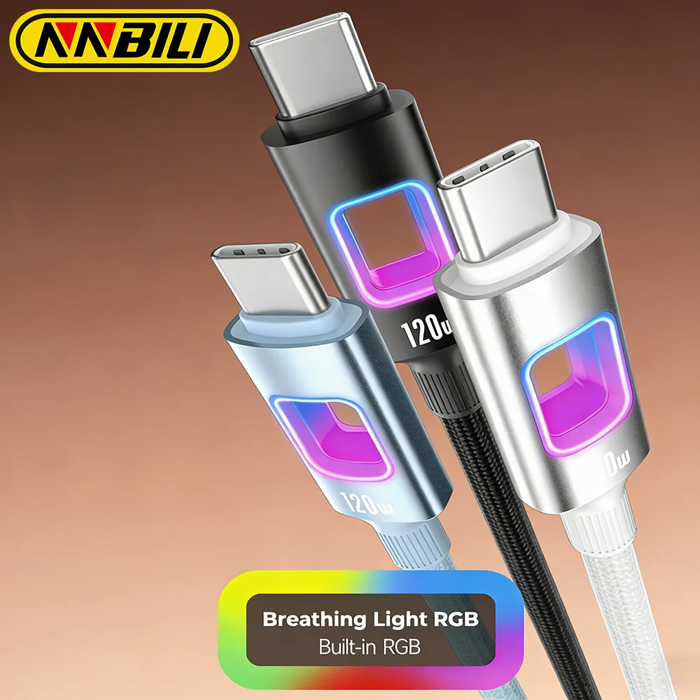 NNBILI 120W USB C to Type C Cable Fast Charging USB C Type-C Quick Charging Date Cord For iPhone 17 16 Samsung S26 Xiaomi Laptop