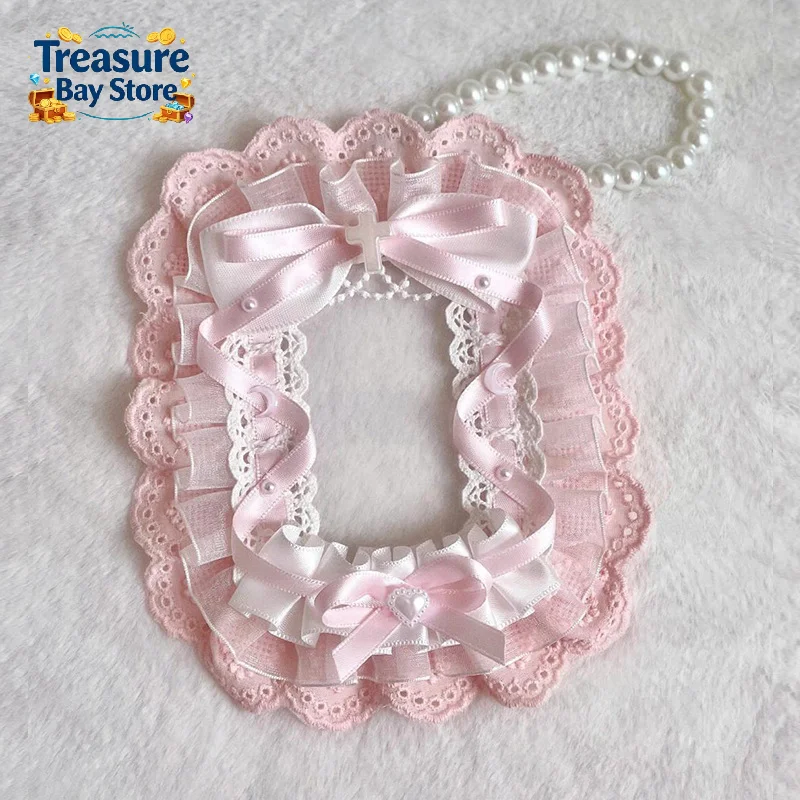 Sweet DIY Plush Card Holder with Ribbon Anime Lace Photocard Case Lolita Idol Display Photo Protector Case Card