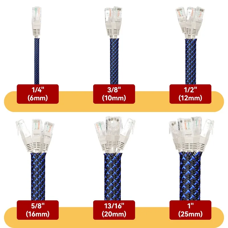 1-50m Braided Cable Sleeve 2 4 6 8 10 12 14 16 20mm Wear Resistant DIY High Density PET Expandable Wire Organizer Wrap Sheath