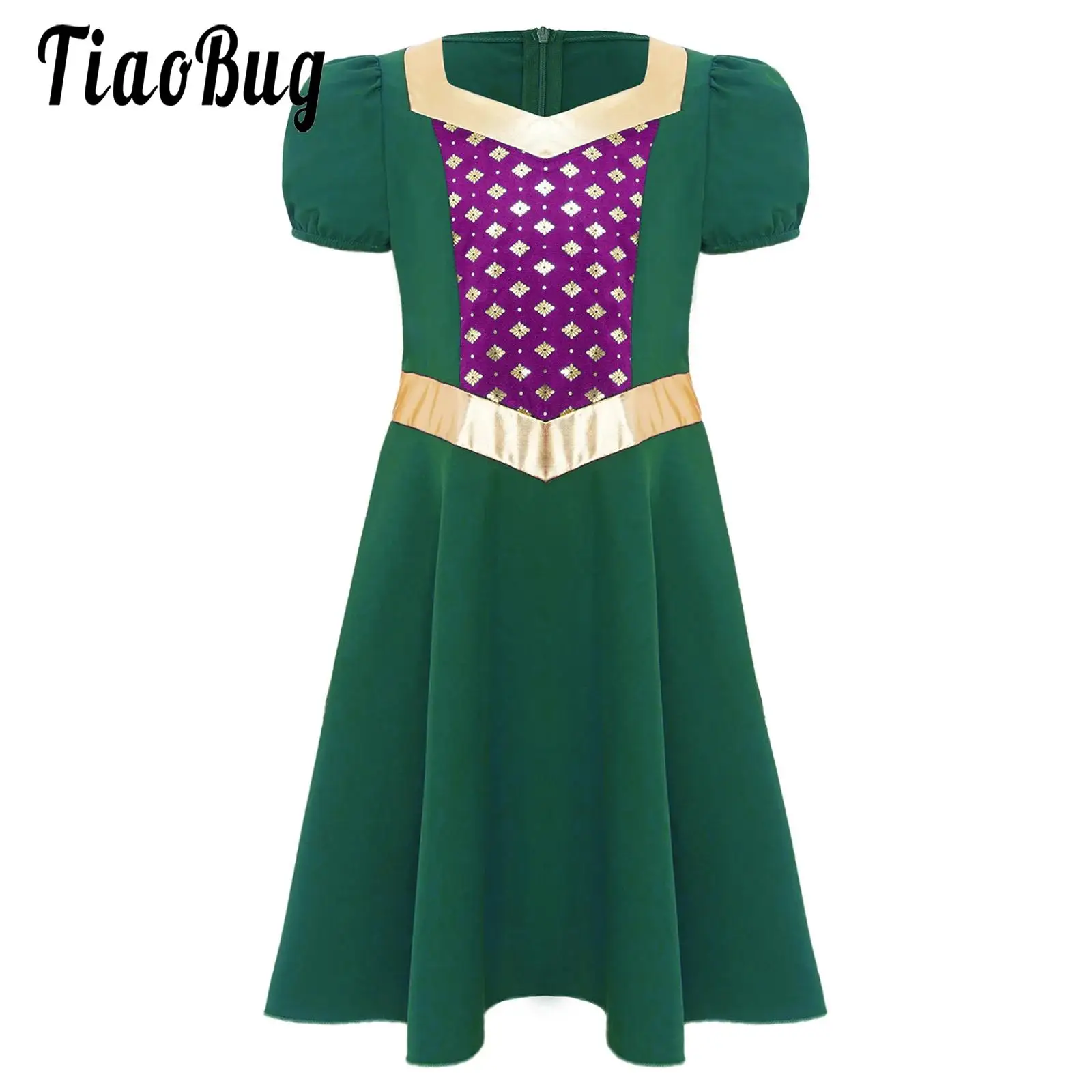 

Kid Girls Halloween Medieval Princess Clothes Dance Dress Metallic Gloss Print Short Sleeve Tutu Dress for Cosplay Theme Parties