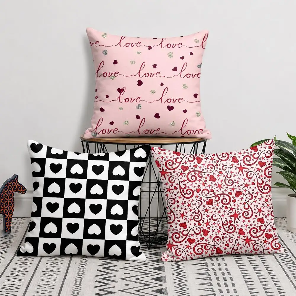 Love Pattern  Cushion Cover Soft Short Plush Pillow Cover Smooth Cozy Texture Cushion Case Home Decor