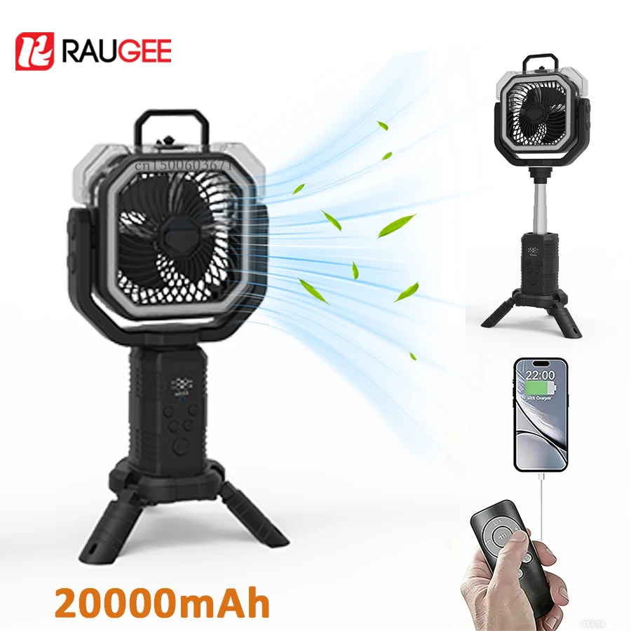 20000Mah Camping Fan Wireless Camping Ceiling Fan With Light Remote Control Portable  Water Mist Fan Hook Tent Fan For Outdoor