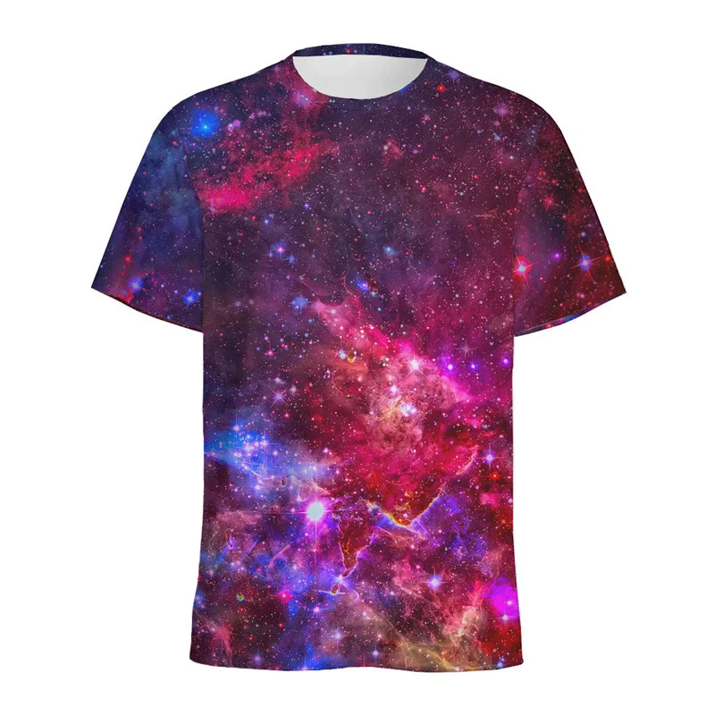Colorful Galaxy Space Pattern T Shirt Men\'s Summer Round Neck Short Sleeve 3d Printed Starry Sky Tees Tops Street Loose T-Shirt