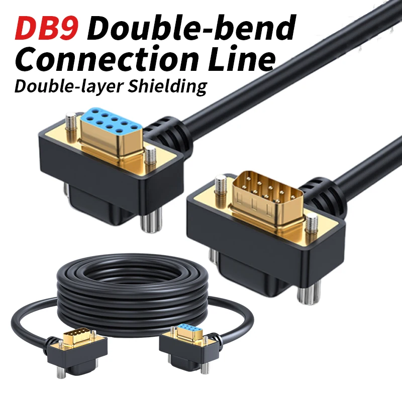 Double Bend DB9 Data Cable RS232 Connection COM Extension Line 90 Degree Elbow 9pin Male to Female Connector Wire 0.5-20M