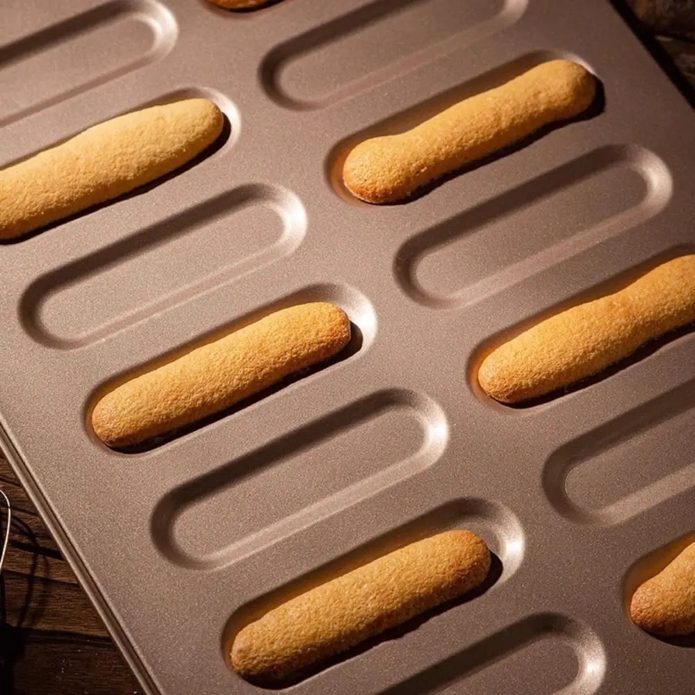 14 Cavity Ladyfinger Mould Smooth Surface No Odor Biscuits Baking Tray Carbon Steel Easy To Use Finger Shaped Cookie Mold Pastry