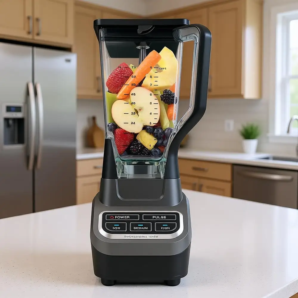 

Мощный блендер 1000 Вт – идеально измельчает, для смузи, льда, замороженных фруктов, кувшин 2,1 л, черный/серый