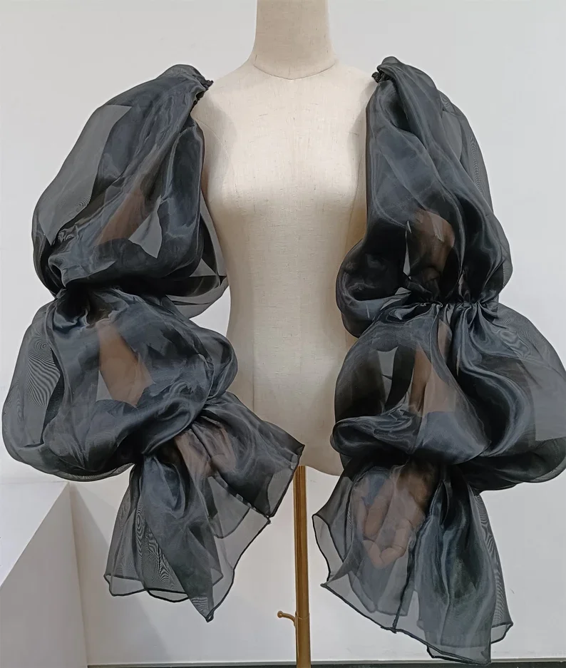 Organza Party Sleeves Formal Gloves Puffy Ruffles Wedding Sleeves Bride Accessory Special Occasion Accessories