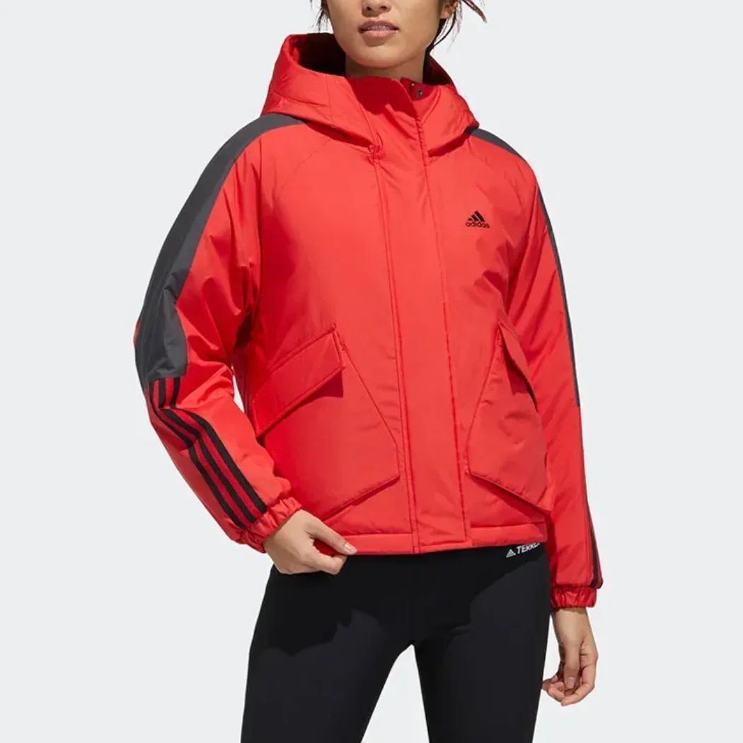 adidas CNY Series W X-bu Jkt Women's Casual Comfortable Fashion Sports Hooded Jacket Jacket Cotton Autumn Winter Scarlet