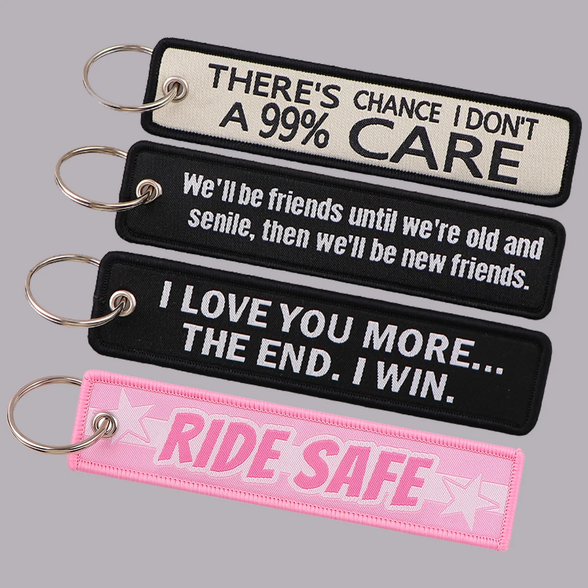 Ride Safe Embroidery Key Fobs Drive Safe Key Tags Keychain For Motorcycles Cars Key Ring Accessories Backpack Chaveiro Gifts