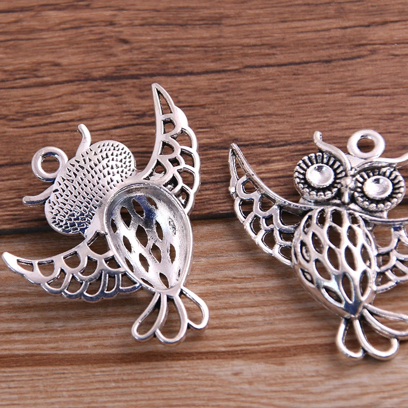 6PCS 36*36mm Animal Charm Big Owl Pendant Two Color DIY Retro Jewelry Bracelet Necklace Charms Pendant