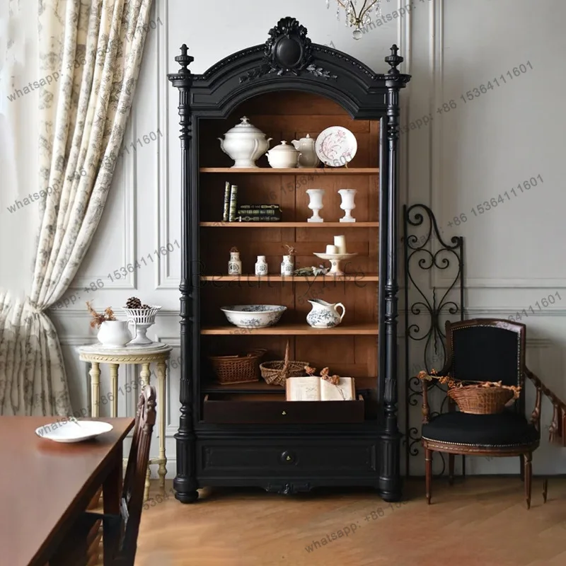 Zj. French retro solid wood side cabinet neoclassical carved wall locker