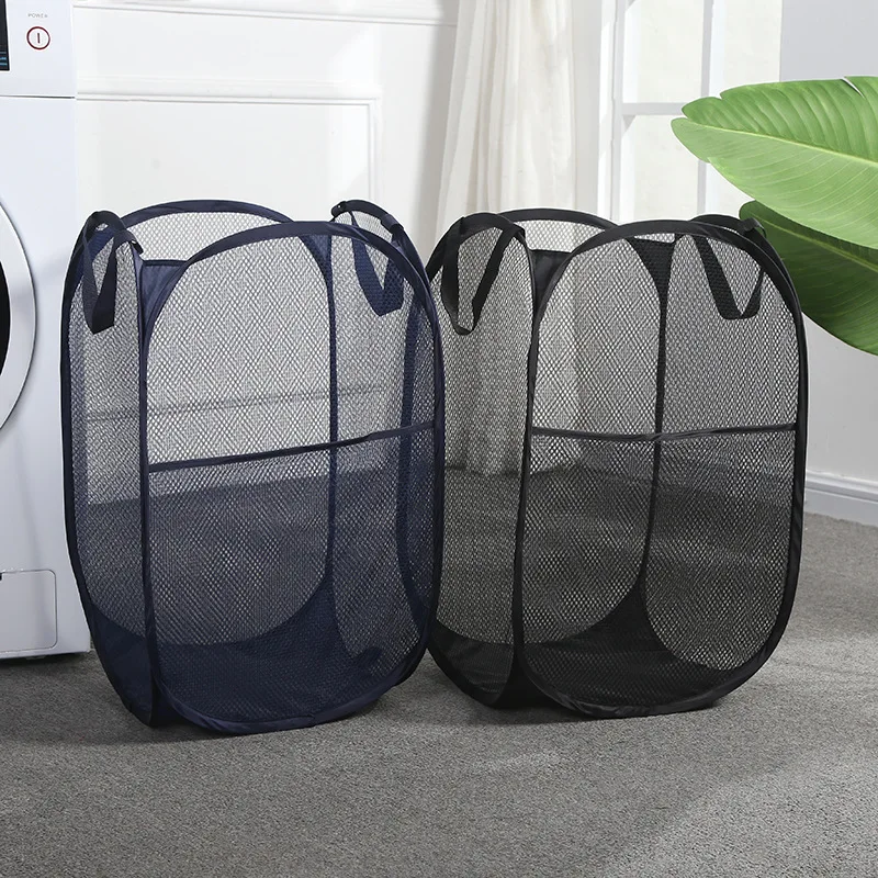 Cesto de ropa emergente de malla, accesorio portátil, plegable para almacenamiento y fácil de abrir, 2 uds./lote