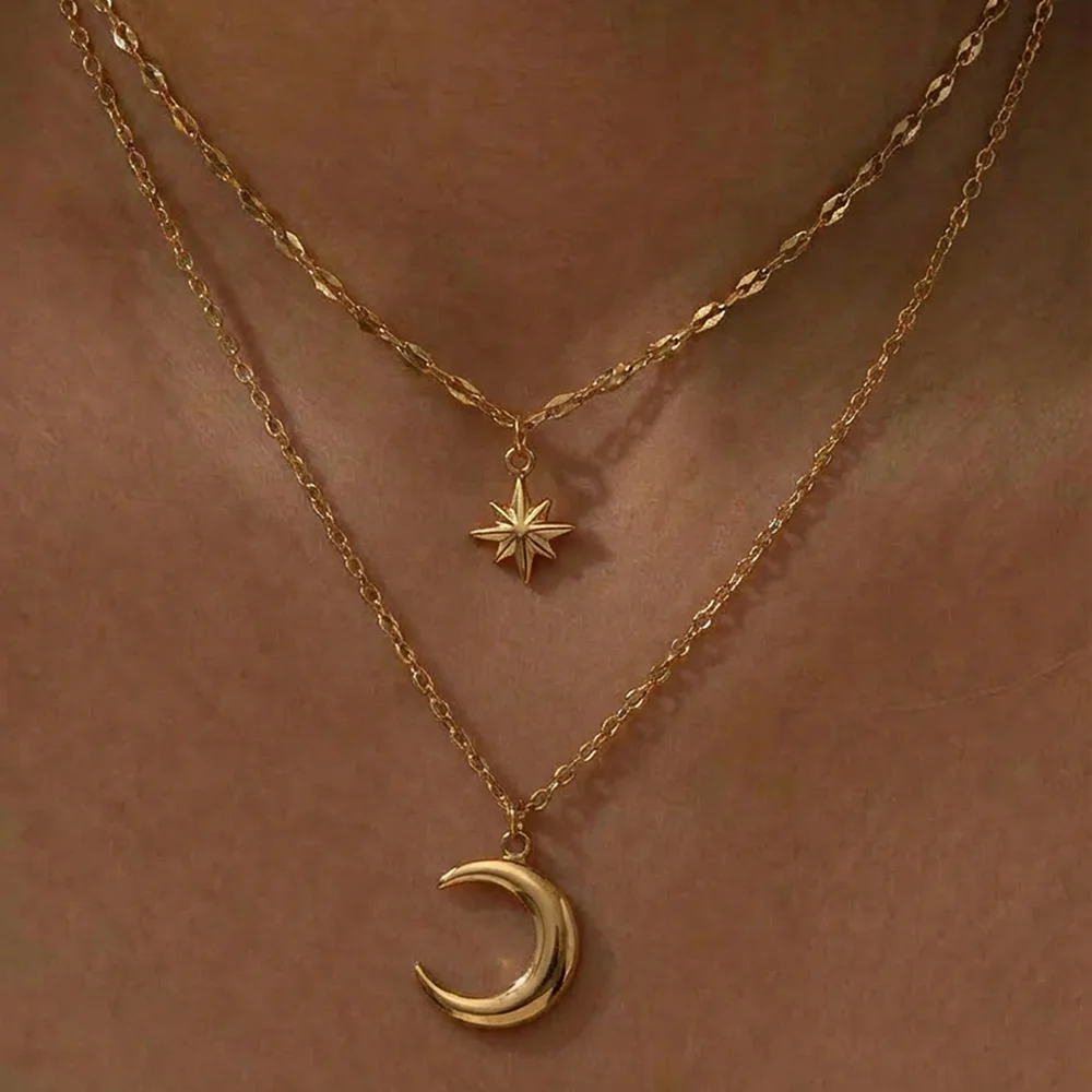Layered Necklace Set - DOTIFI-collar de acero inoxidable con colgante
