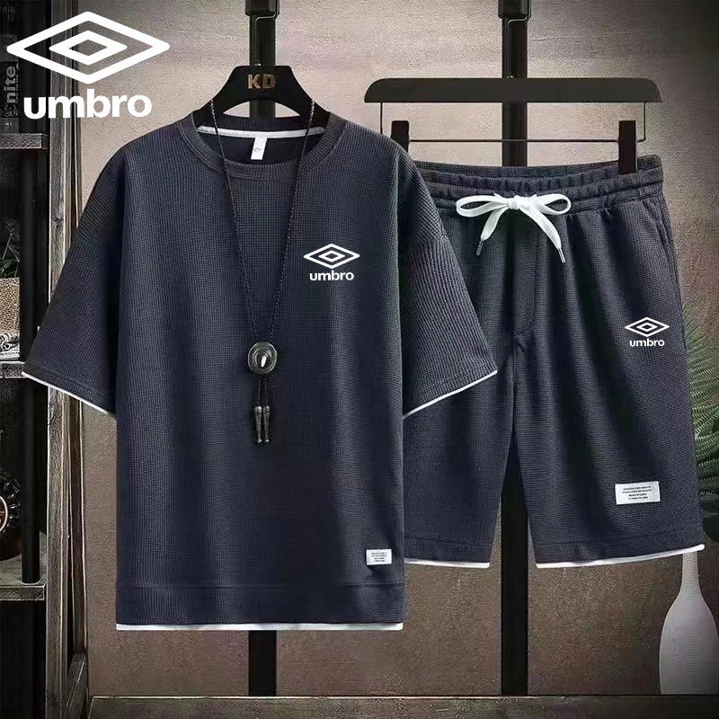 Umbro-Ensembles de gaufres brodés pour hommes, ensemble t-shirt et short décontractés, survêtement de sport masculin imbibé, olympiques adt, taille