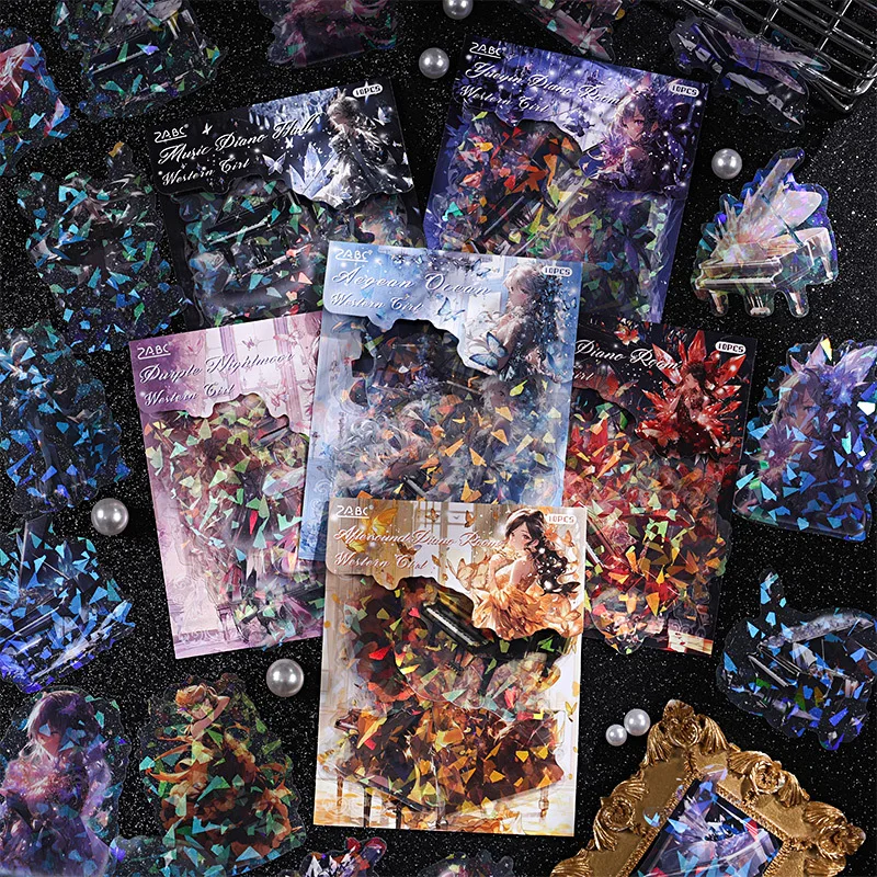 20 Pcs Romantic Stickers Set Ice Crystals Holographic Shiny Transparent Resin Waterproof Stickers Decals for Scrapbooking