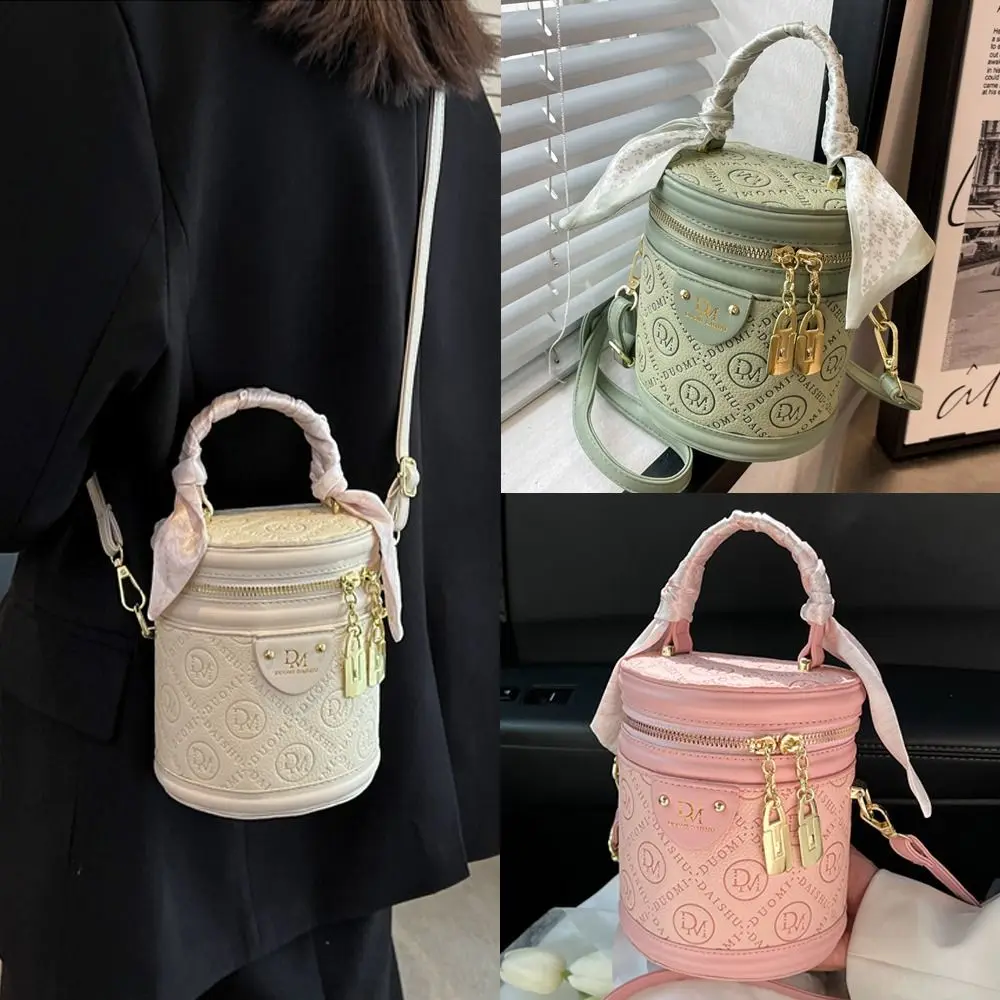 Sacola de couro PU, impressão de letras, Crossbody Bag, Recipiente de carteira móvel Sacos De Armazenamento De Cilindro, Bolsas De Moda