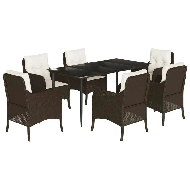 7-Piece Brown Rattan Garden Dining Set with Polyethylene Design