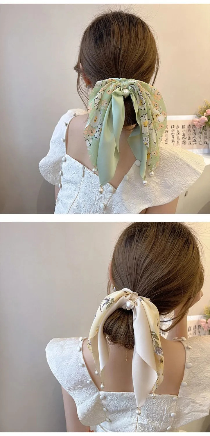 VANIKA Neue Frauen Bogen Haar RopeChiffon Blumen Druck Süße Elastische Haarband Pferdeschwanz Halter Gummi für Haar Krawatten Haar Zubehör – Detail 4