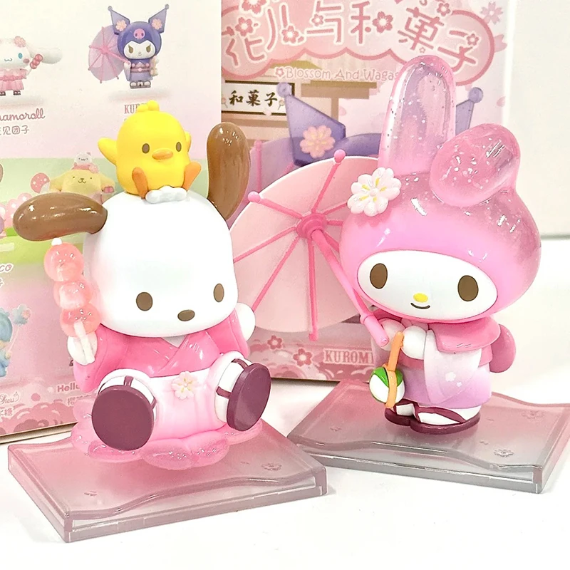 Sanrio Blossom And Wagashi Series Blind Box Cute Kuromi Cinnamoroll Melody Pocahcco Pompompurin Action Figure Suprise Bag