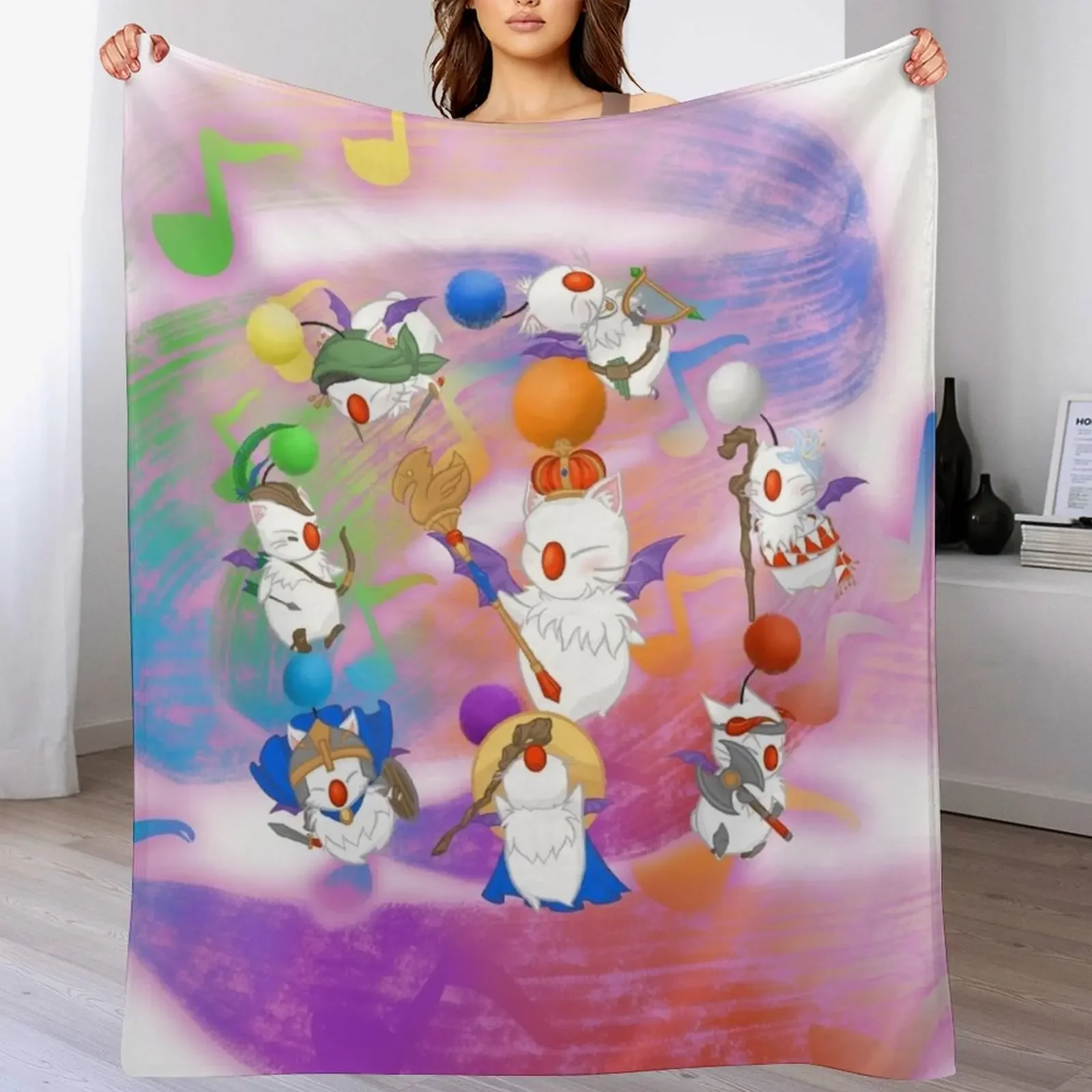 Thornmarch Extreme - Good King Moogle Mog XII from FF14 Original Art Throw Blanket anime Fashion Sofas Camping Baby Blankets