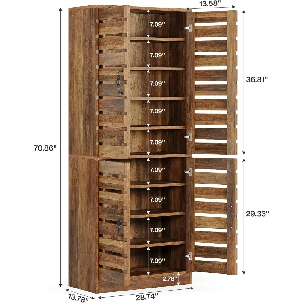 خزانة أحذية طويلة 70.8 بوصة، منظم تخزين الأحذية باللون البني الريفي مكون من 9 طبقات مع أبواب مصراع لـ 27 زوجًا، أرفف قابلة للتعديل لـ Ent