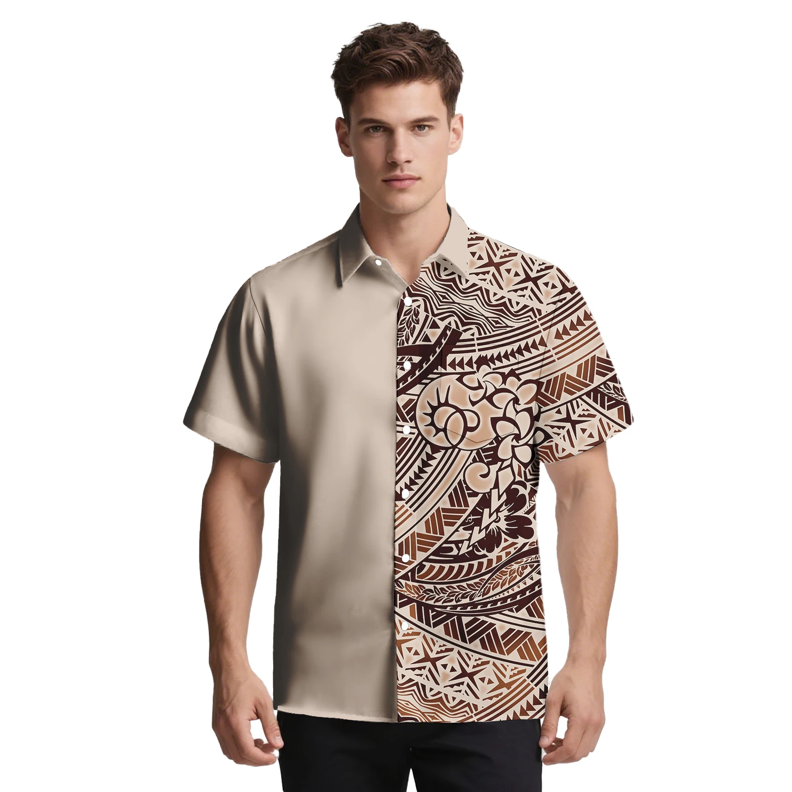 ملابس رجالية مخصصة بياقة مقلوبة من البوليستر بتصميم شاطئ هاواي قميص ألوها أنيق لحفلات ساموا بولينيزيا #2